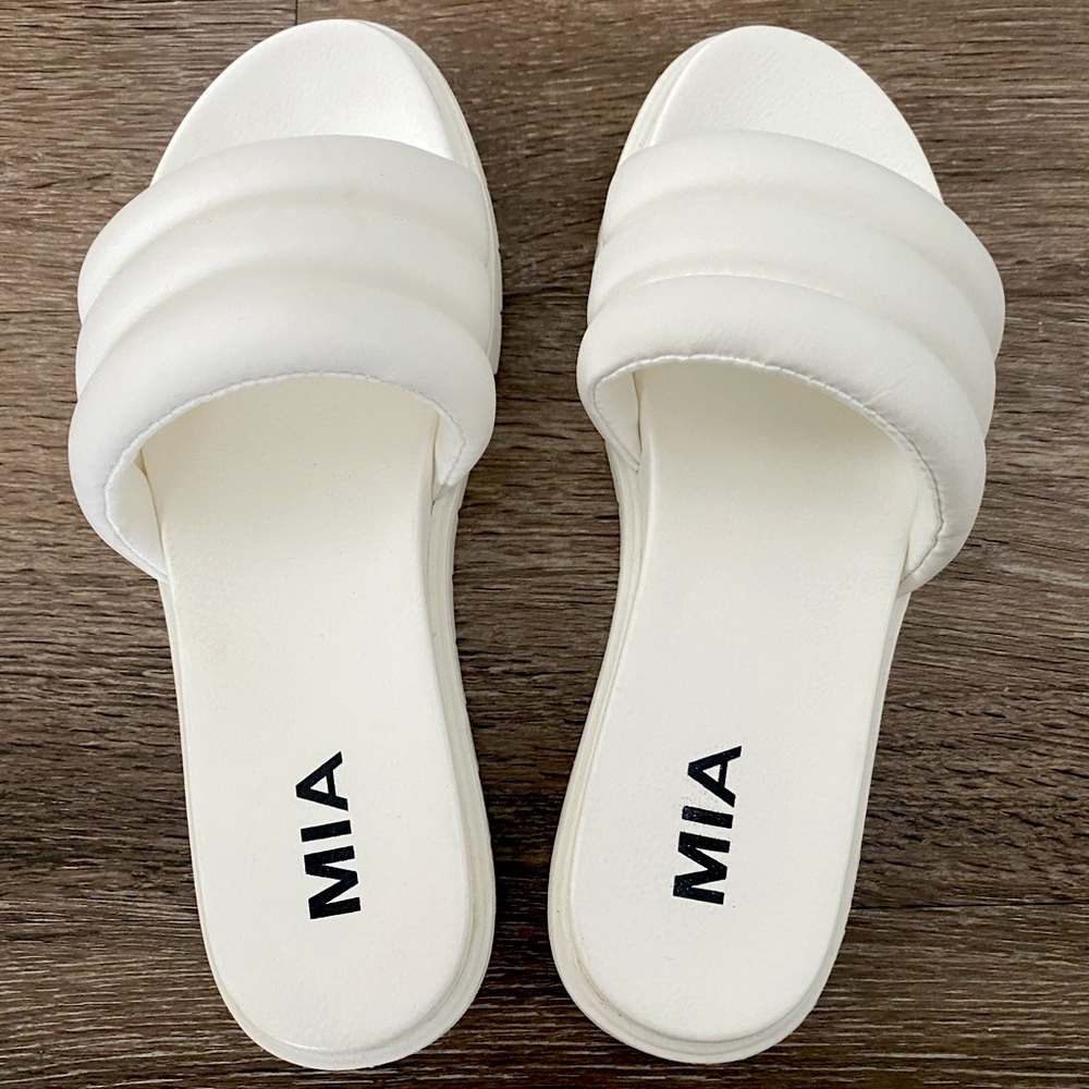MIA white slip on slides